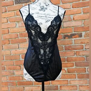🖤 VTG B. Altman & Co. Flair Black Lace Trim Bodysuit Lingerie – Size S Fit